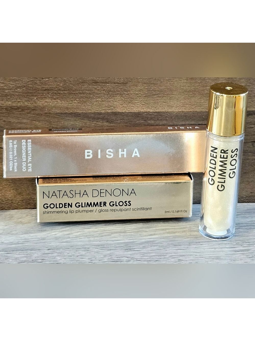 Natasha Denona Golden Glimmer Gloss & BISHA Essential Eyeliner BLACK NEW